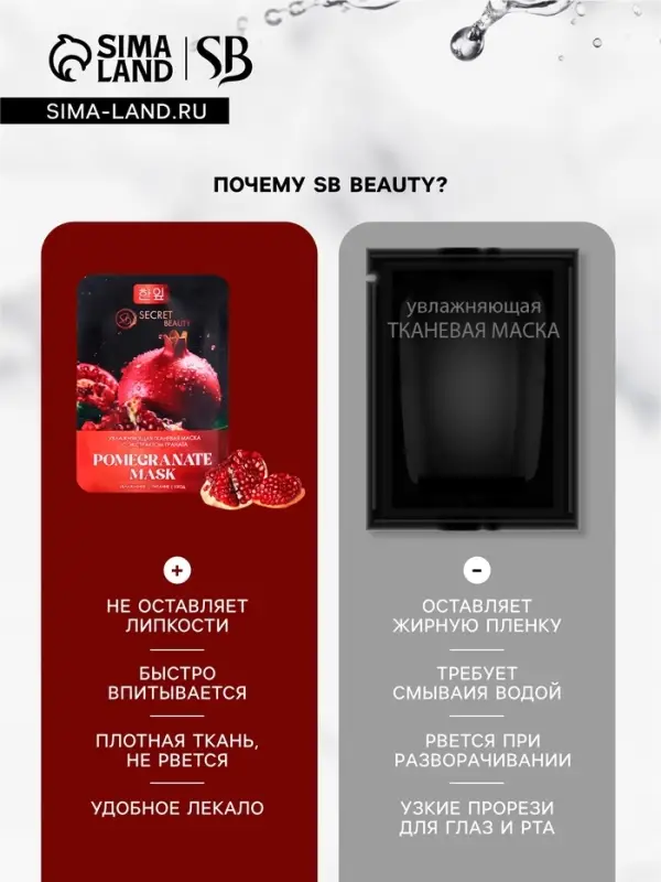 Маска тканевая для лица c экстрактом граната, увлажняющая