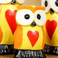 Набор сувенирный &laquo;Совята с сердечком&raquo;, h=15 см, h=12.5 см, h=9.5 см, дерево, оранжево-желтый