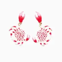 Серьги "Краб", цвет красно-белый в золоте