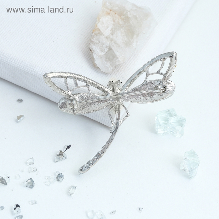 Брошь &laquo;Стрекоза&raquo; порхающая, цвет белый в серебре