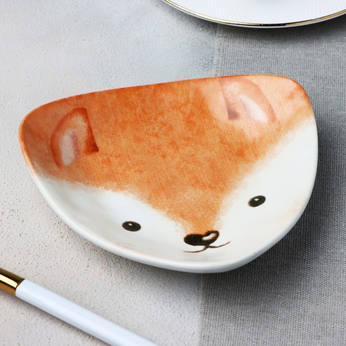 Тарелка керамическая &laquo;Лисичка&raquo;, 13.5 х 13.5 см, цвет белый