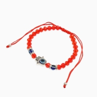 Браслет-оберег &laquo;Красная нить&raquo; рука счастья Хамса, хрусталики, цвет синий в чернёном серебре, d=8 см