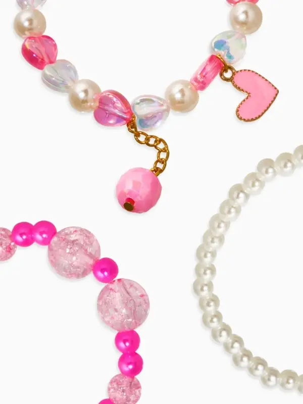 Браслет детский &laquo;Выбражулька&raquo;, 3 шт. набор, сердце с подвеской, жемчуг, цветной