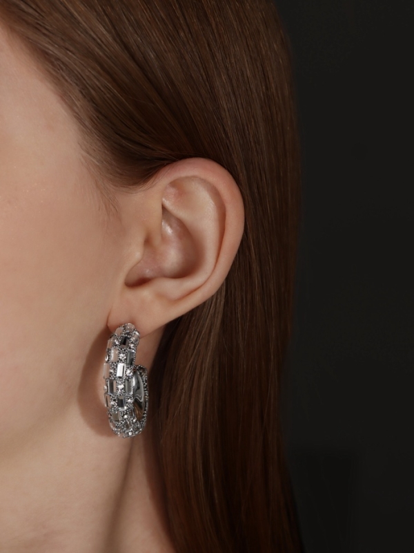 Серьги со стразами &laquo;Блеск&raquo; прямоугольники, белый в серебре