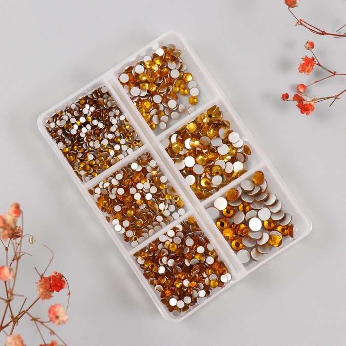 Декор для творчества стекло Декор для творчества стекло "Стразы. Жёлтое золото" d=2-4,8 мм н-р 1188 шт 6х8х1,5 см