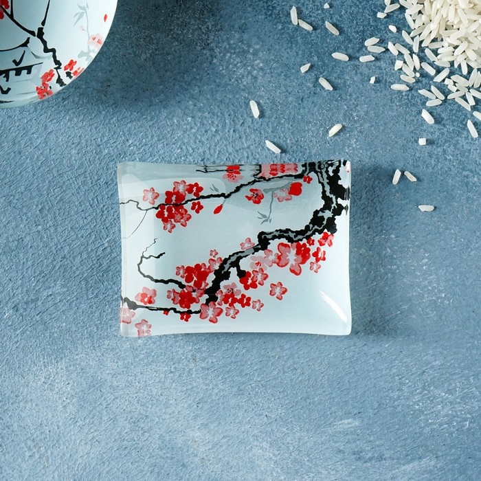 Набор для суши из стекла Доляна &laquo;Пагода&raquo;, 3 предмета: соусники 8&times;2 см, 8&times;6 см, подставка 25&times;15&times;2 см