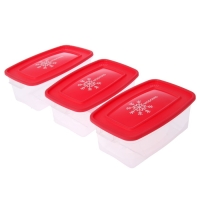 Набор прямоугольных контейнеров для замораживания продуктов &laquo;Морозко&raquo;, 1 л , 3 шт, прозрачные, крышки микс