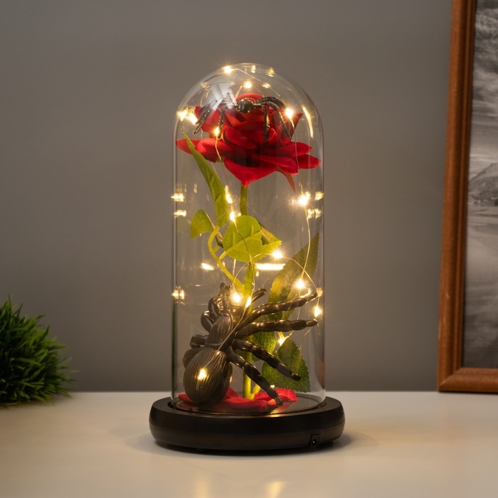 Светильник колба &laquo;Паук с розой&raquo; 1,5Вт, LED, 3xAAA, черный USB 11х11х21см