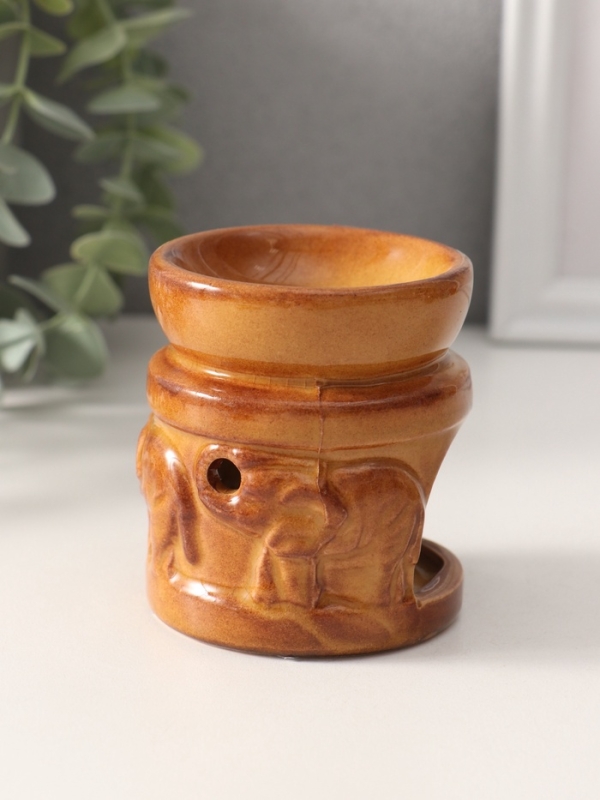 Аромалампа керамика "Слоны в саванне" корица 7х7х7,8 см