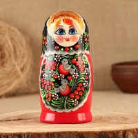 Матрёшка &laquo;Снегири в рябине&raquo;, чёрный платок, 5 кукольная, 15 -18 см
