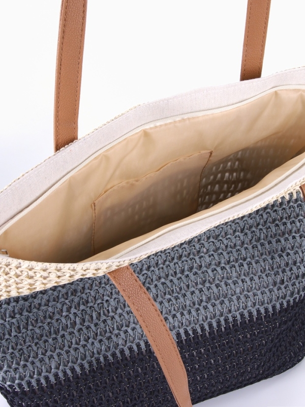 Сумка пляжная Полосы, 47*12*35, отд на молнии, подкладка, беж/серый/черный Сумка пляжная Полосы, 47*12*35, отд на молнии, подкладка, беж/серый/черный