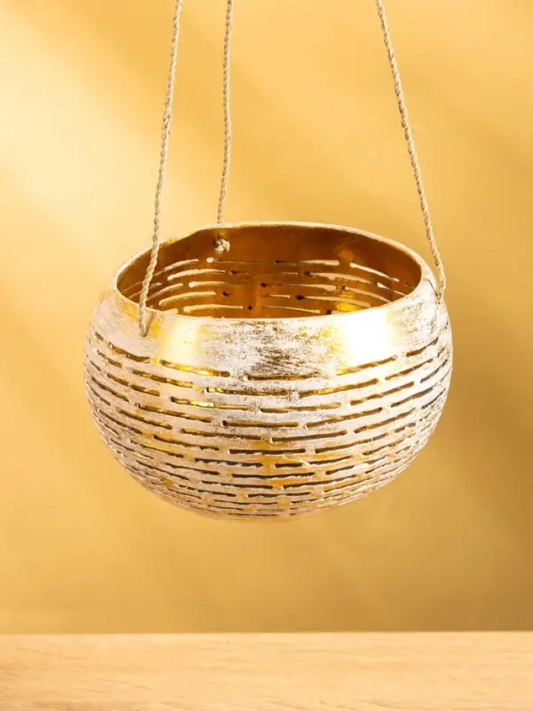 Подсвечник подвесной из кокоса, 12-15 см, золотисто-белый