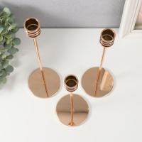 Подсвечник металл "Перелив. Полосы" d=2,5 см набор 3 шт золото 21,5 см, 27 см, 32 см