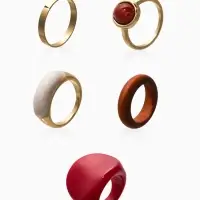 Набор колец 5 шт "Новый стиль" овал с деревом, размер МИКС, цвет красно-белый в золоте