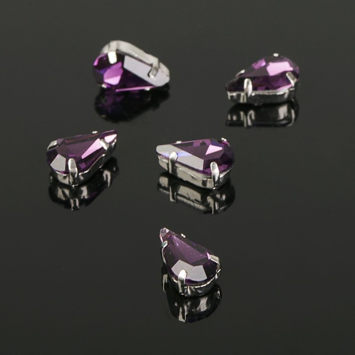 Стразы в цапах (набор 5 шт.), 6 × 10 мм, цвет фиолетовый в серебре Стразы в цапах (набор 5 шт.), 6 × 10 мм, цвет фиолетовый в серебре
