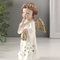 Сувенир полистоун "Ангелочек в платье со звёздами, с фонарём 7х5х13 см