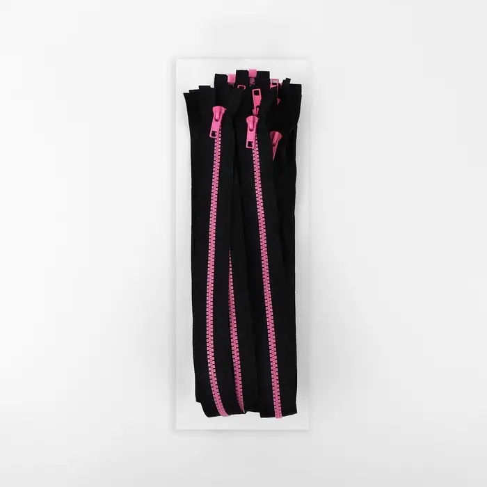 Молния &laquo;Трактор&raquo;, №5, разъёмная, замок автомат, 60 см, чёрная, розовая