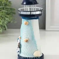 Сувенир настольный "Маяк с птицей" сетка, синий, 3хLR1130, RGB, LED 7,5х7,5х18 см