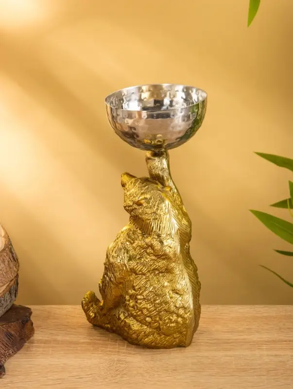 Сувенир с чашей "Медведь" 14,5х13х23 см, алюминий