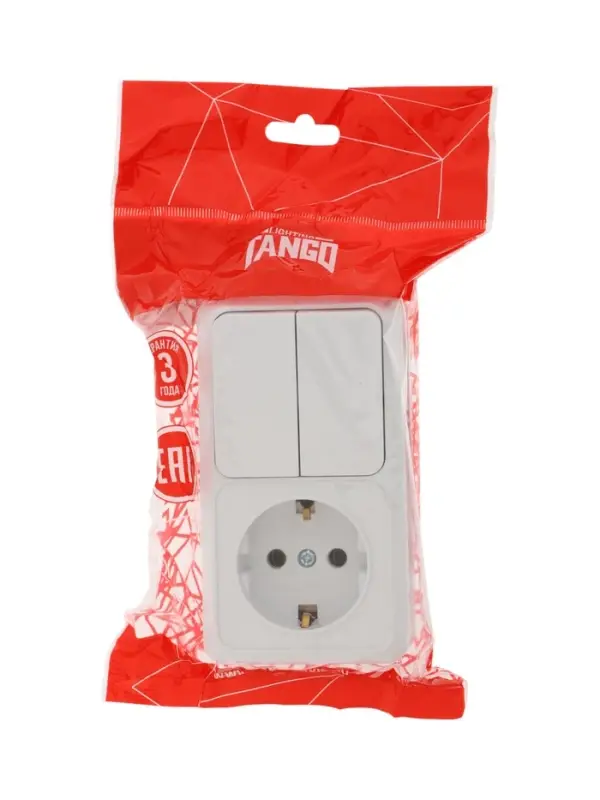 Выключатель с розеткой вернтикальный TANGO, 16 А, 2 клавиши + розетка, IP 20, открытой проводки с за