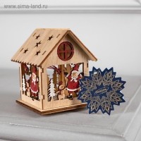 Ёлочная игрушка «Домик со снеговиком», от батареек, свечение тёплое белое Ёлочная игрушка «Домик со снеговиком», от батареек, свечение тёплое белое