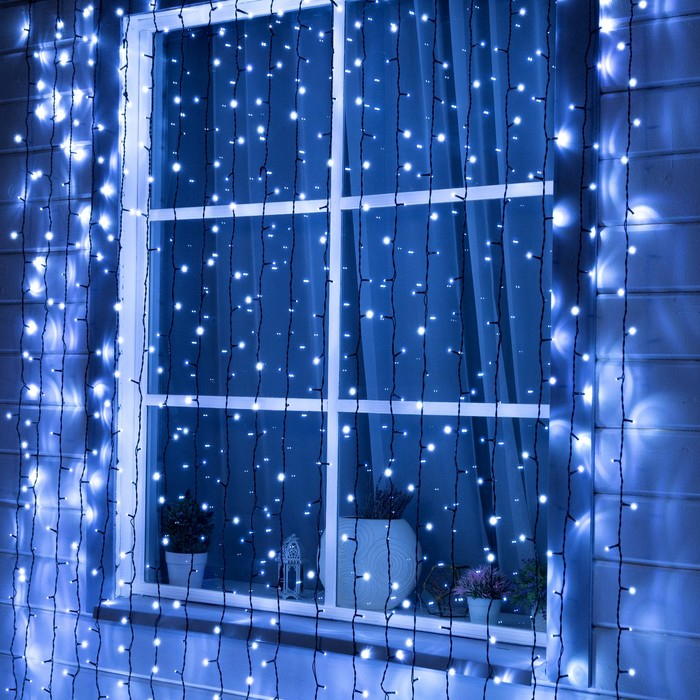Гирлянда «Занавес» 2 × 9 м, IP44, УМС, тёмная нить, 1800 LED, свечение белое, 220 В Гирлянда «Занавес» 2 × 9 м, IP44, УМС, тёмная нить, 1800 LED, свечение белое, 220 В