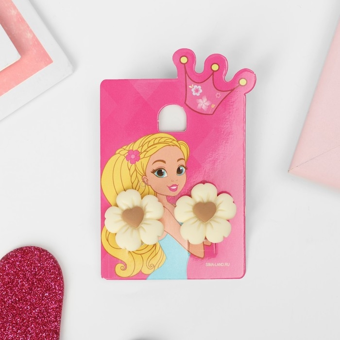 Клипсы детские &laquo;Выбражулька&raquo; цветок с сердечком, цвет бежево-коричневый