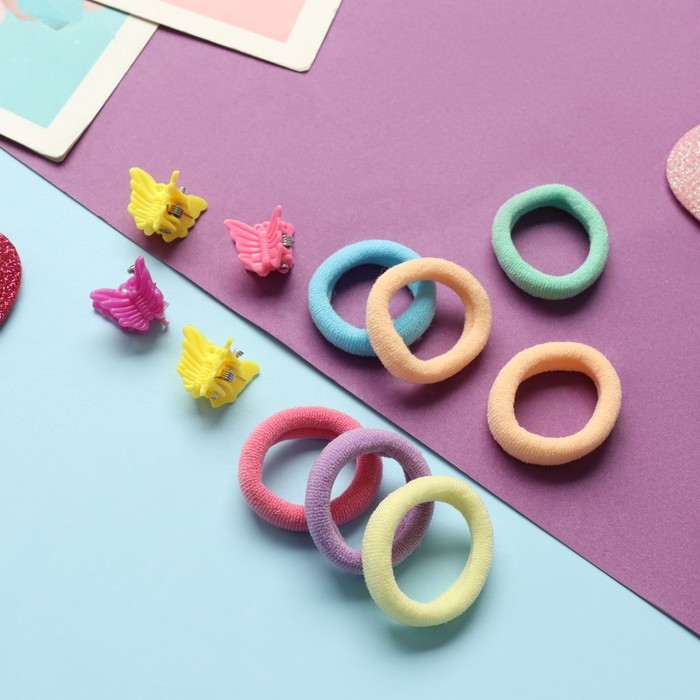 Набор для волос Набор для волос "Затейница колор" (12 резинок 2 см, 4 краба) бабочки