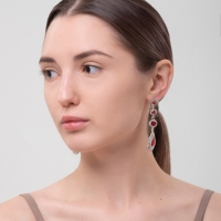 Серьги висячие со стразами &laquo;Вечерние&raquo; мадам, цвет бело-красный в серебре, 7 см