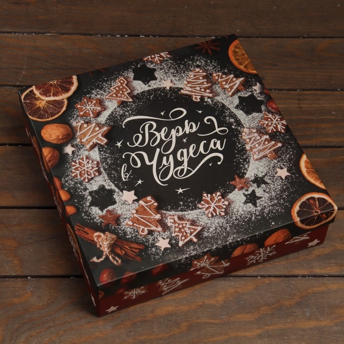 Новый год. Коробка подарочная новогодняя складная, крышка-дно Новый год. Коробка подарочная новогодняя складная, крышка-дно "Верю в чудеса" 30 х 30 х 8 см