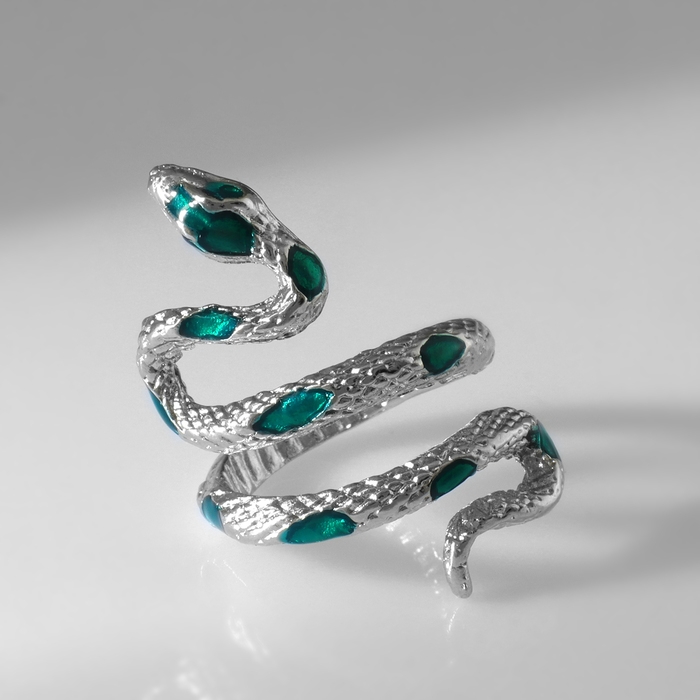 Новый год! Символ года 2025! Кольцо &laquo;Змея&raquo; спираль, цвет зелёный в серебре, безразмерное