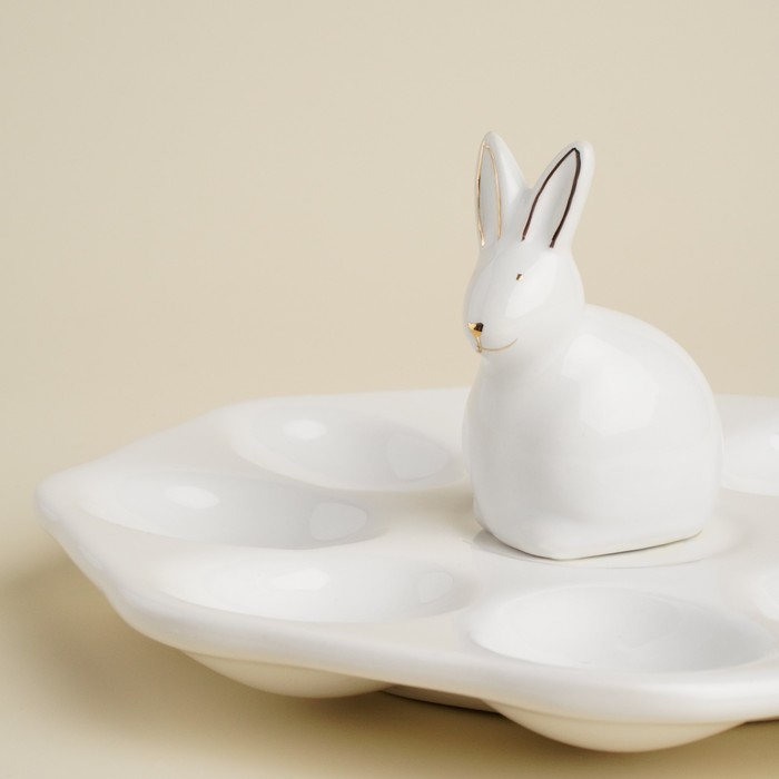 Подставка для яиц керамическая SL Home &laquo;Пасхальные кролики&raquo;, 19&times;9 см, 8 ячеек, цвет белый