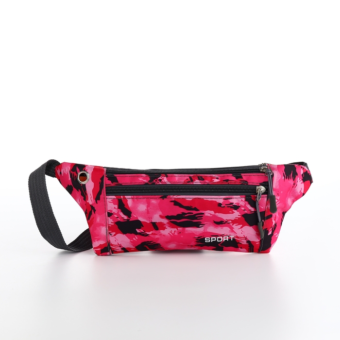Поясная сумка на молнии, 2 наружных кармана, цвет розовый/камуфляж Поясная сумка на молнии, 2 наружных кармана, цвет розовый/камуфляж