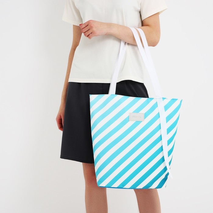 Сумка женская пляжная Nazamok, в полосочку, 39х32 см, голубая Сумка женская пляжная Nazamok, в полосочку, 39х32 см, голубая