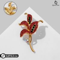 Брошь &laquo;Листья&raquo;, цвет красный в матовом золоте