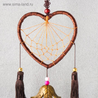 Музыка ветра с ловцом снов "Сердце с кисточками" 4 колокольчика d=10,5 длина 40 см