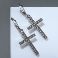 Серьги висячие со стразами «Крестики» классика удлинённые, цвет белый в серебре Серьги висячие со стразами «Крестики» классика удлинённые, цвет белый в серебре