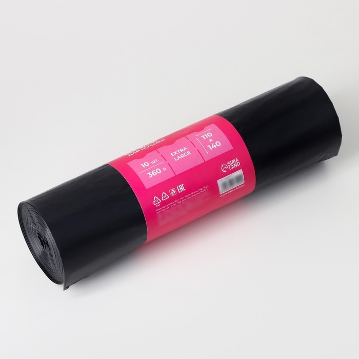 Мешки для мусора Доляна Extra Large, 360 л, 110&times;140 см, 60 мкм, ПВД, 10 шт, цвет чёрный