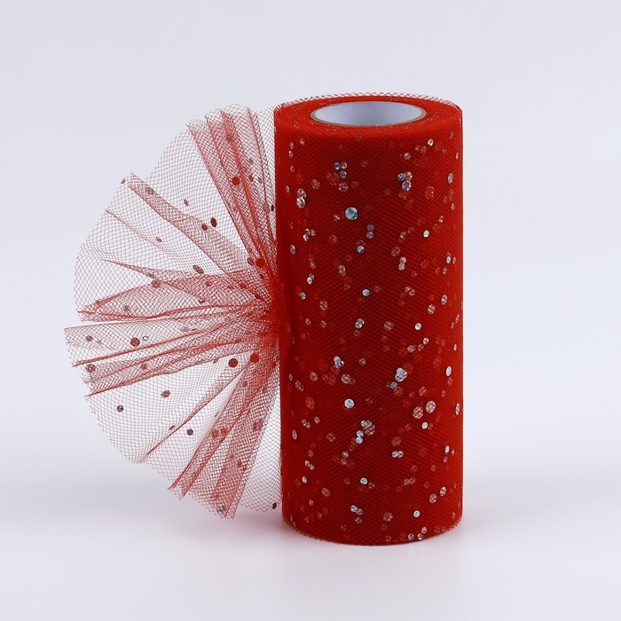 Фатин с блёстками, 15 см, 11 &plusmn; 1 г/кв.м, 23 &plusmn; 1 м, цвет красный №17
