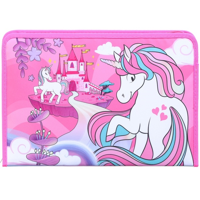 Папка для труда А4 с пеналом, на молнии, текстиль, Минни Маус и единорог Папка для труда А4 с пеналом, на молнии, текстиль, Минни Маус и единорог