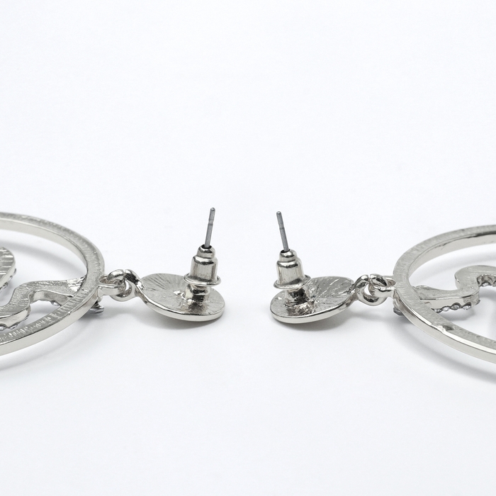 Новый год! Символ года 2025! Серьги со стразами &laquo;Змея&raquo; обаятельность, круг, цвет белый в серебре