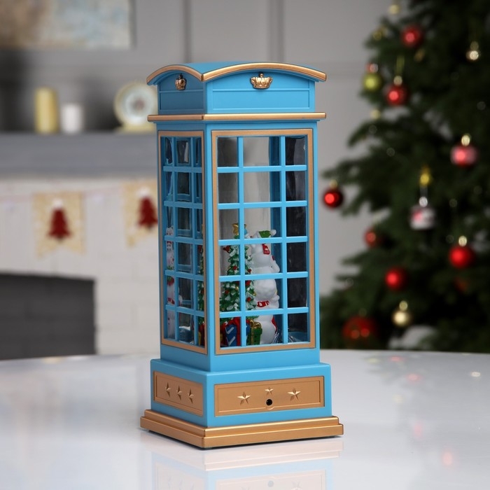 Светодиодная фигура &laquo;Снеговик в телефонной будке&raquo; 10.5 &times; 25 &times; 10.5 см, пластик, батарейки ААх3 (не в комплекте), USB, свечение тёплое белое