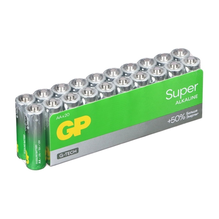 Батарейка алкалиновая GP Super Alkaline G-Tech, AA, LR6-20BOX, 1.5В, набор, 20 шт Батарейка алкалиновая GP Super Alkaline G-Tech, AA, LR6-20BOX, 1.5В, набор, 20 шт