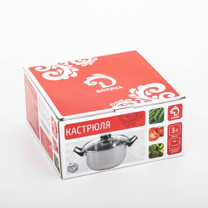 Кастрюля с крышкой из нержавеющей стали Доляна &laquo;Классика&raquo;, 3 л, d=20 см