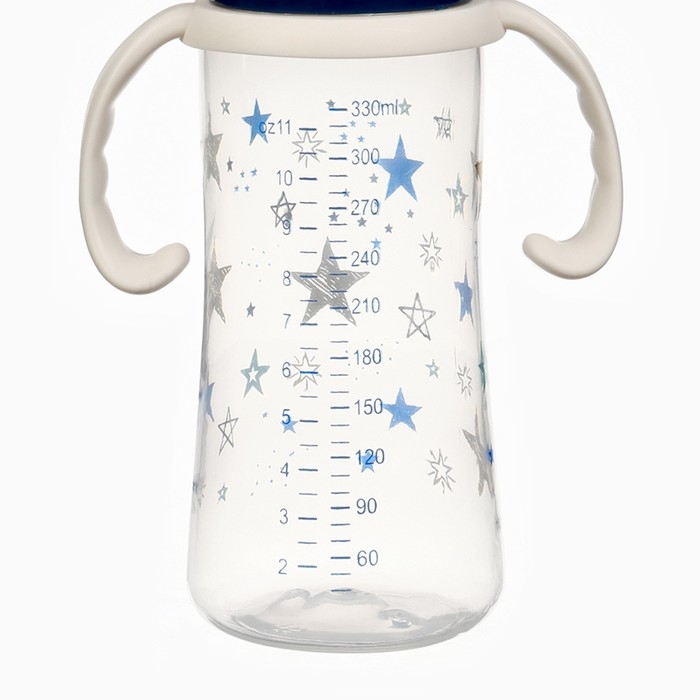 Бутылочка для кормления Ø50мм ШГ, «Звезды», 330мл, +3мес., цвет темно-синий, ручки молочные 984417 Бутылочка для кормления Ø50мм ШГ, «Звезды», 330мл, +3мес., цвет темно-синий, ручки молочные 984417