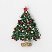 Брошь новогодняя &laquo;Ёлка&raquo; на подставке, цветная в серебре