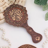 Зеркало &laquo;Цветы&raquo;, с ручкой, хохлома, 16,5 х 9 см, береста