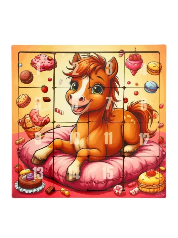 Головоломка &laquo;Пятнашки. Жеребёнок со сладостями&raquo;, логическая настольная игра, 22&times;22 см