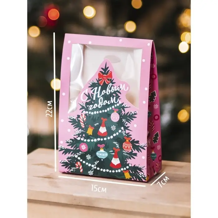 Коробка подарочная новогодняя складная &laquo;Розовые сладости&raquo;, 15 х 7 х 22 см, Новый год