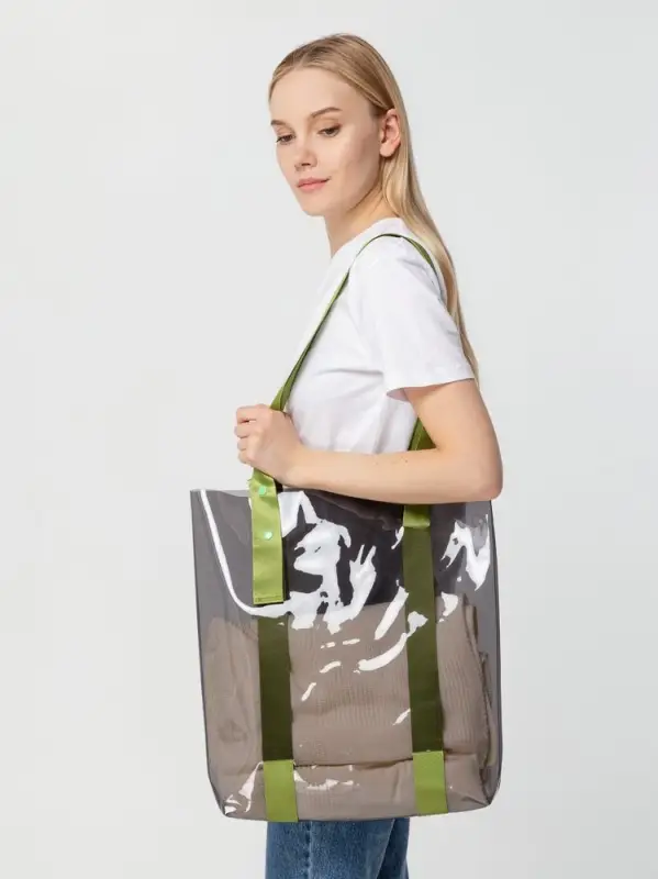 Шопер Clear Fest, прозрачный серый с зелеными ручками
